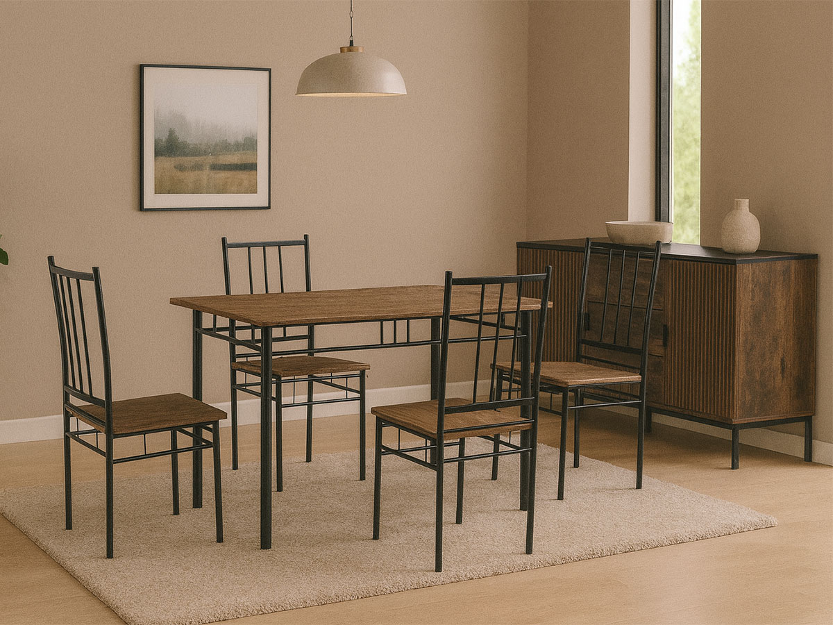 Conjunto Mesa e 4 Cadeiras Silvia (Carvalho Escuro, Preto) - Image 2