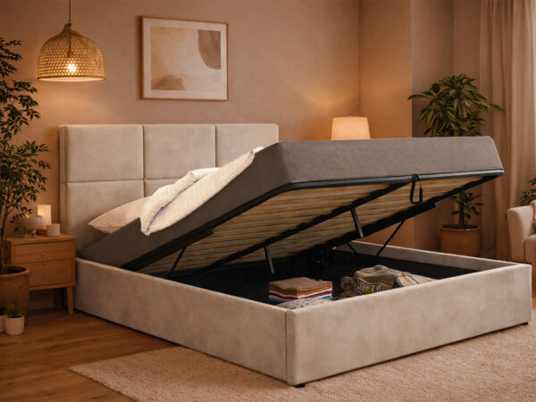 Cama de Casal Elegance, Estrado Elevatório (Bege)(200x160 cm)