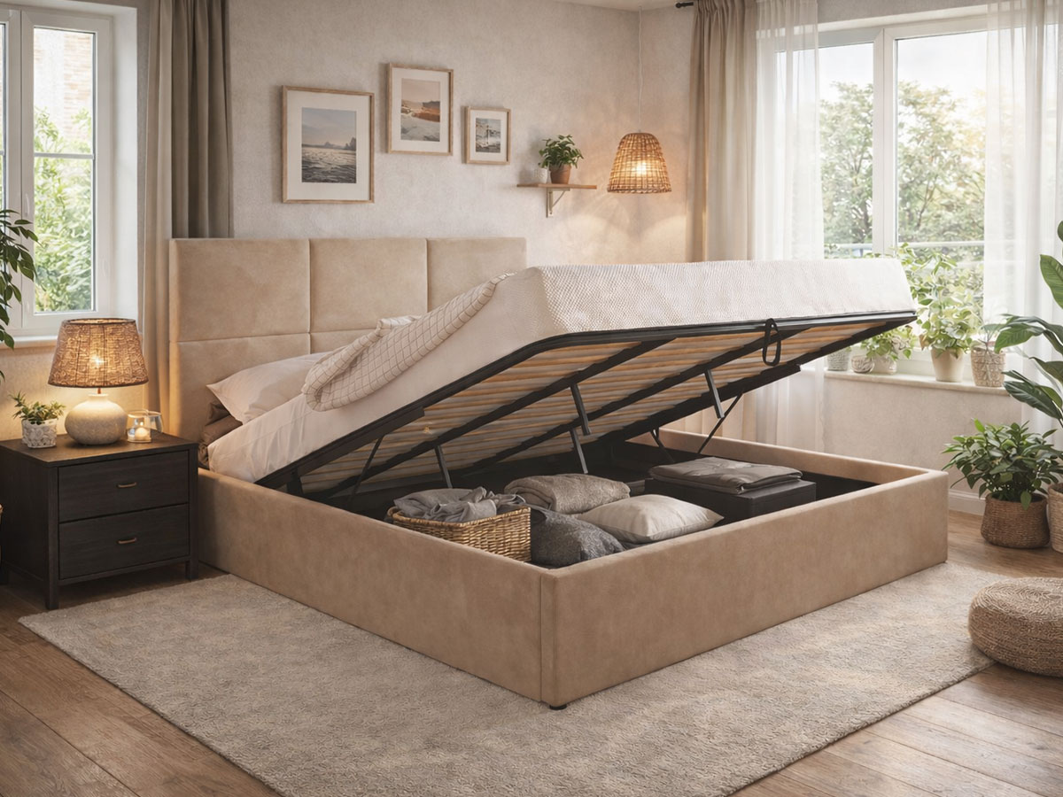 Cama de Casal Elegance, Estrado Elevatório (Bege)(200x180 cm) - Image 2