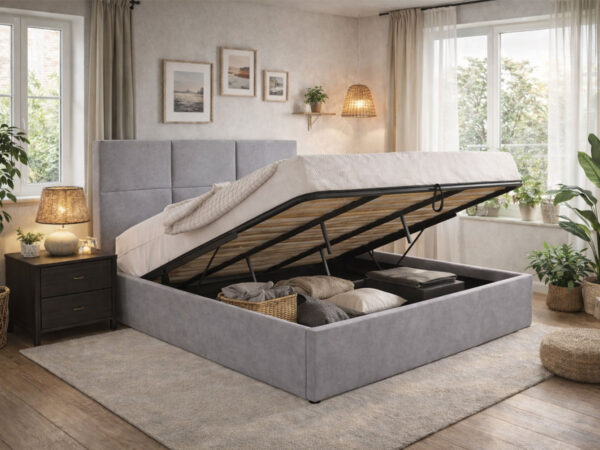 Cama de Casal Elegance, Estrado Elevatório (Cinza)(200x180 cm)