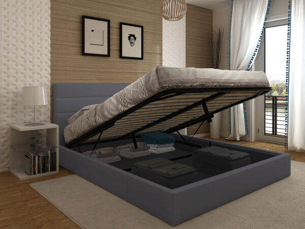 Cama de Casal Starlight, Estrado Elevatório (Cinza)(200x160 cm)