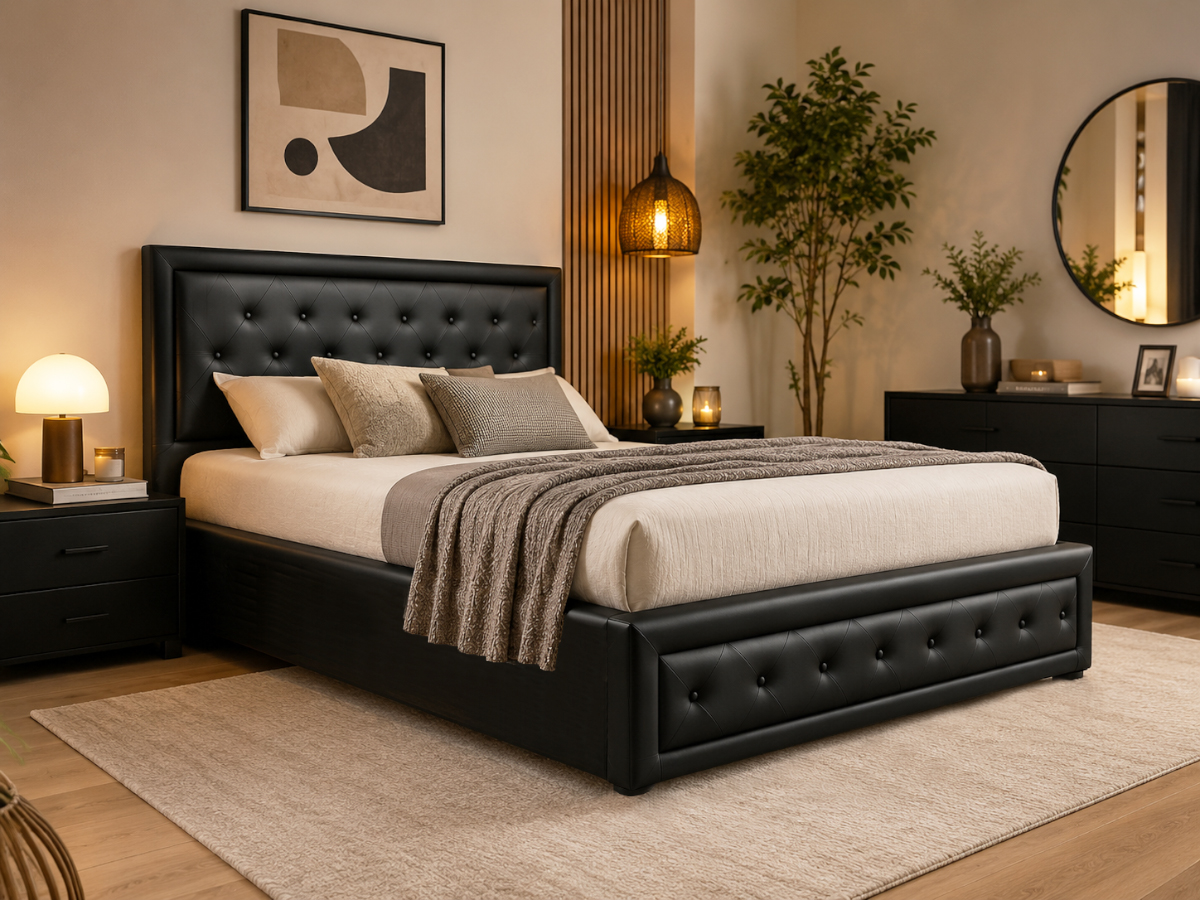Cama de Casal Roman, Estrado Elevatório (Preto)(200x180 cm) - Image 4
