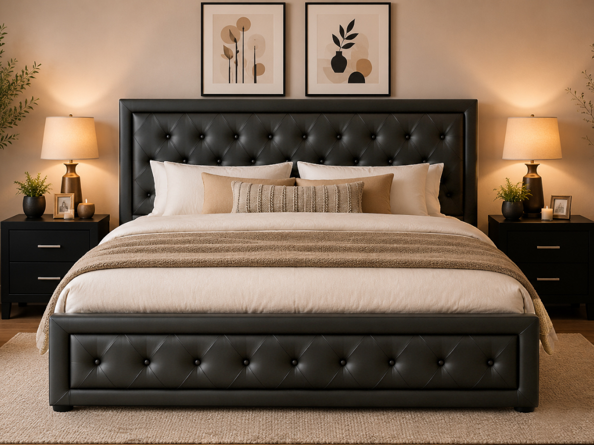 Cama de Casal Roman, Estrado Elevatório (Preto)(200x180 cm) - Image 3