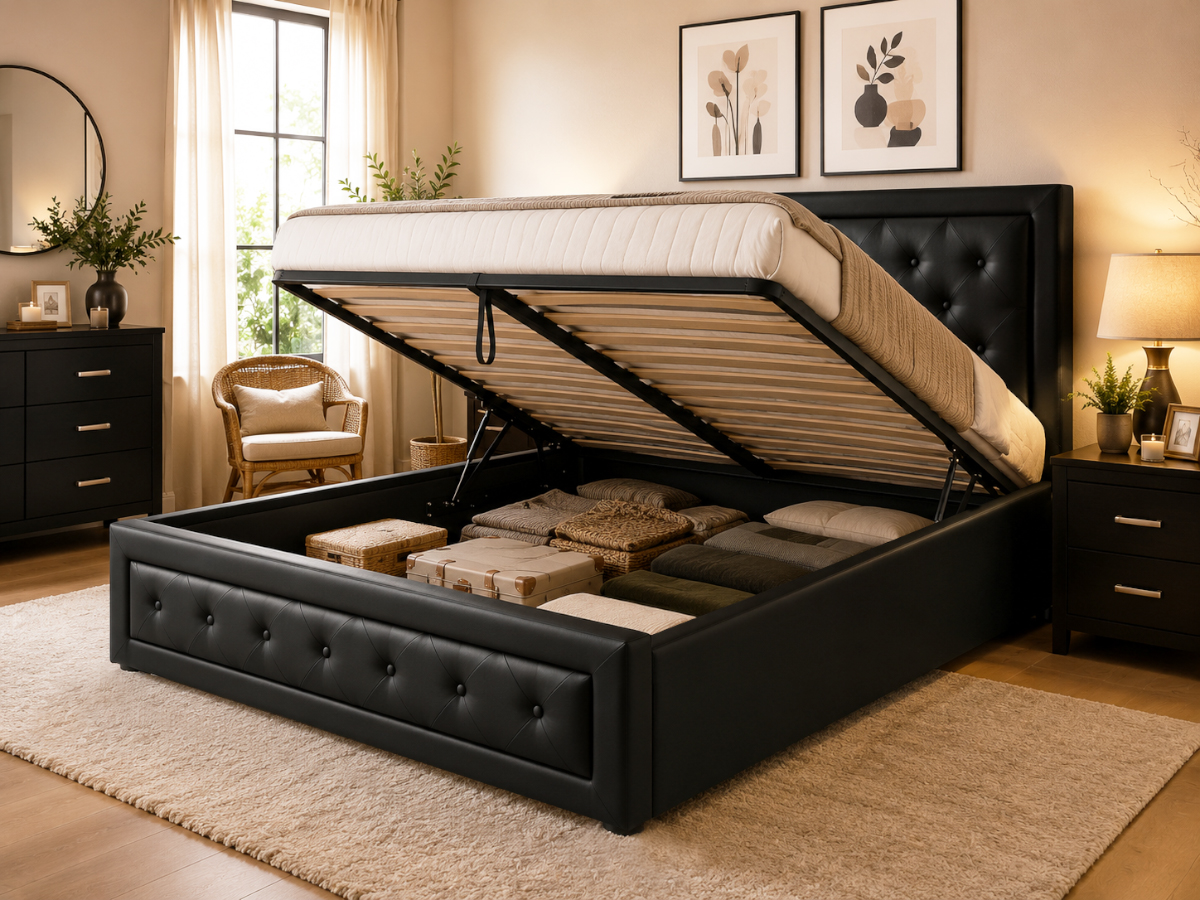 Cama de Casal Roman, Estrado Elevatório (Preto)(200x160 cm) - Image 2