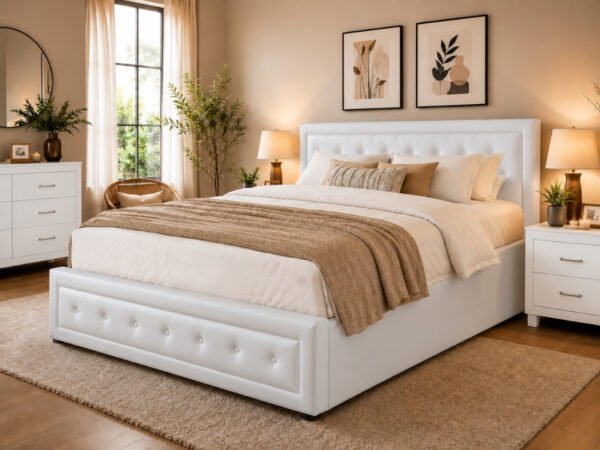 Cama de Casal Roman, Estrado Elevatório (Branco)(200x180 cm)