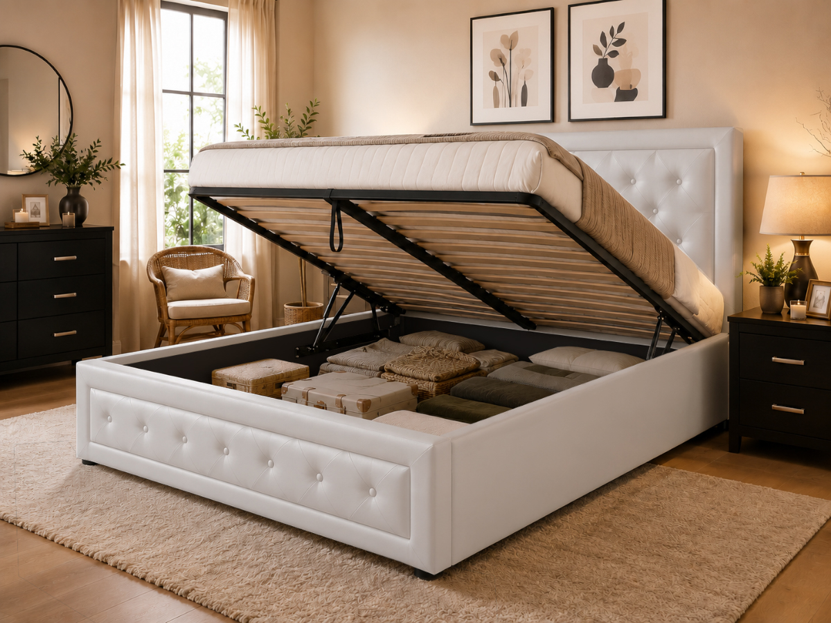 Cama de Casal Roman, Estrado Elevatório (Branco)(200x160 cm) - Image 2