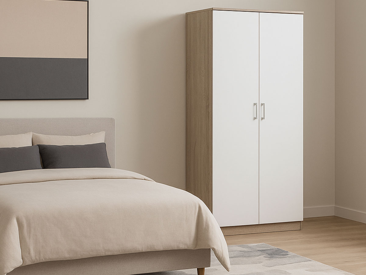 Roupeiro Milan (Branco, Carvalho Claro)(2 Portas de Abrir)