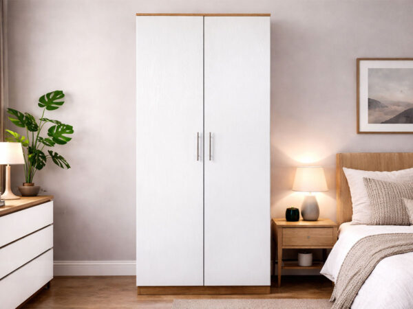 Roupeiro Milan (Branco, Carvalho Claro)(2 Portas de Abrir)