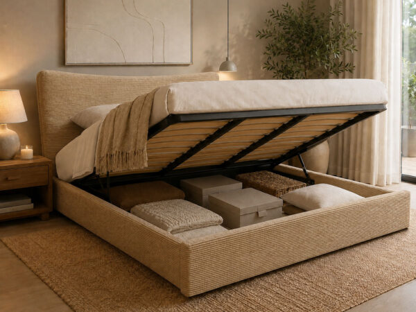 Cama de Casal Dance, Estrado Elevatório (Bege)(200x160 cm)