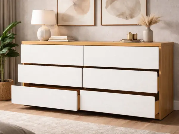 Cómoda Milan 6 Gavetas - Carvalho Claro, Branco - 160 x 80 x 40 cm