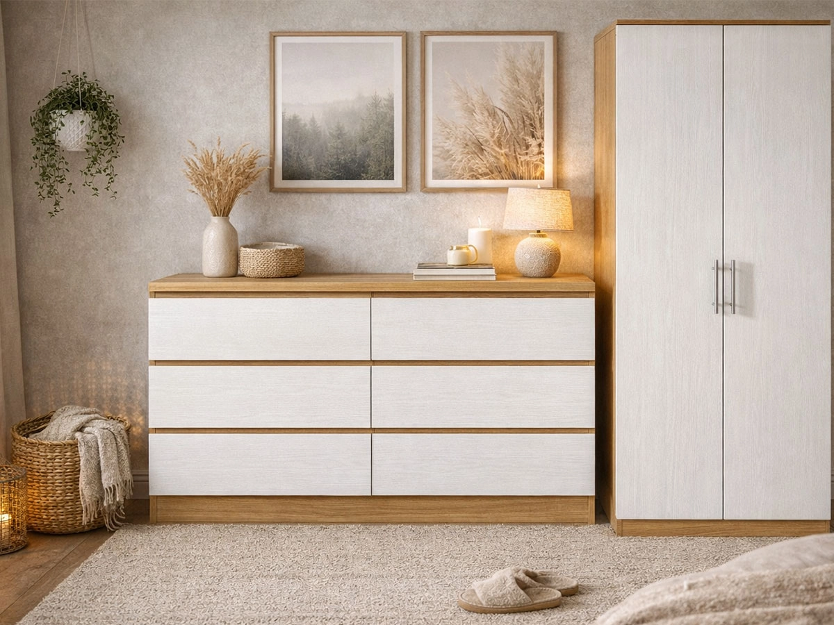 Cómoda Milan 6 Gavetas - Carvalho Claro, Branco - 160 x 80 x 40 cm - Image 3