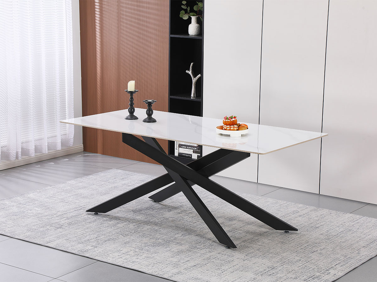 Mesa Sala de Jantar, Estrela (Estilo Mármore, Preto)