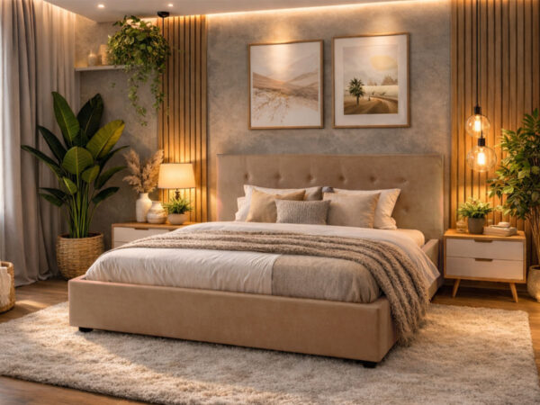 Cama de Casal River, Estrado Elevatório (Bege)(190x140 cm)