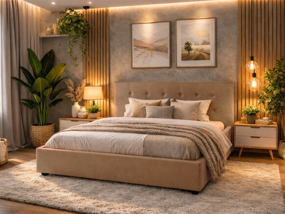 Cama de Casal River, Estrado Elevatório (Bege)(190x140 cm)