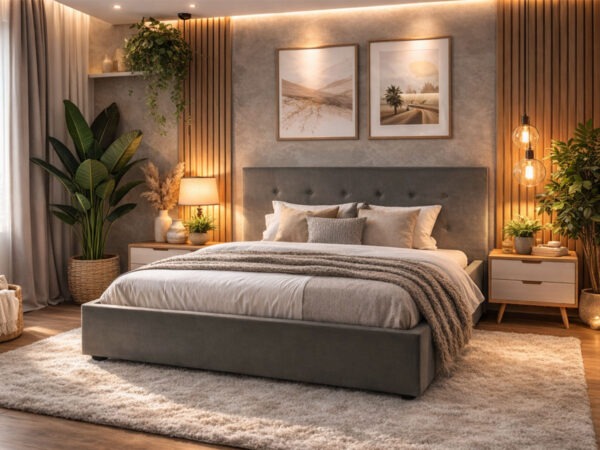 Cama de Casal River, Estrado Elevatório (Cinza)(200x160 cm)