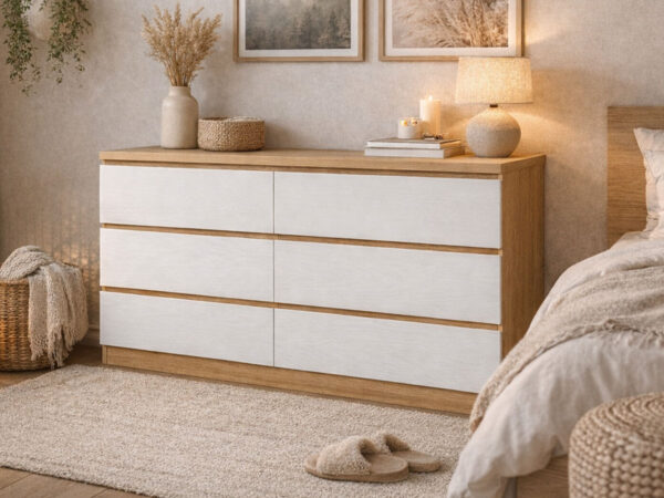 Cómoda Milan 6 Gavetas (Carvalho Claro, Branco)