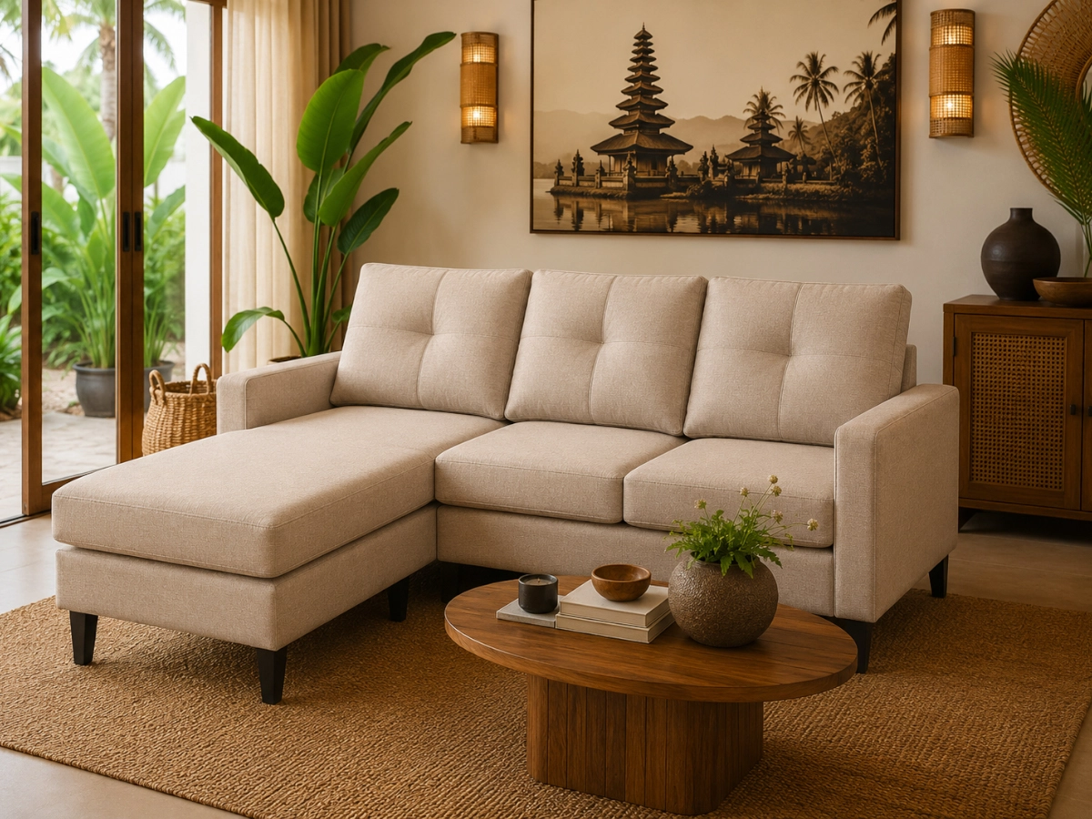 Sofá chaise longue Inter Tecido Bege