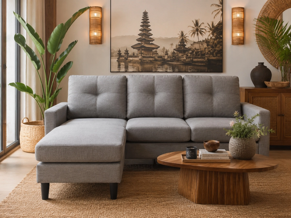 Sofá chaise longue Inter Tecido Cinza