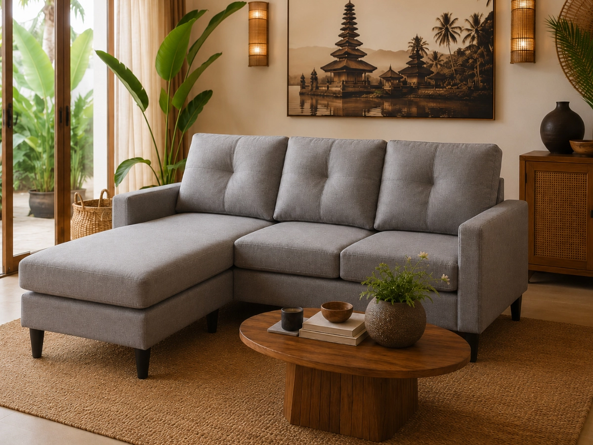 Sofá chaise longue Inter Tecido Cinza