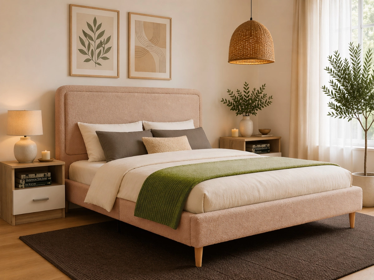 Cama de Casal Shine (Bege Rosé)(190x140 cm)