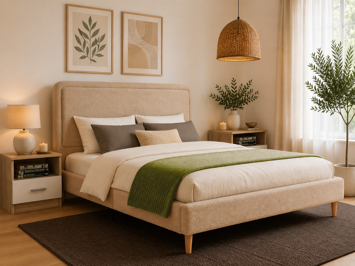 Cama de Casal Shine (Bege)(200x160 cm)