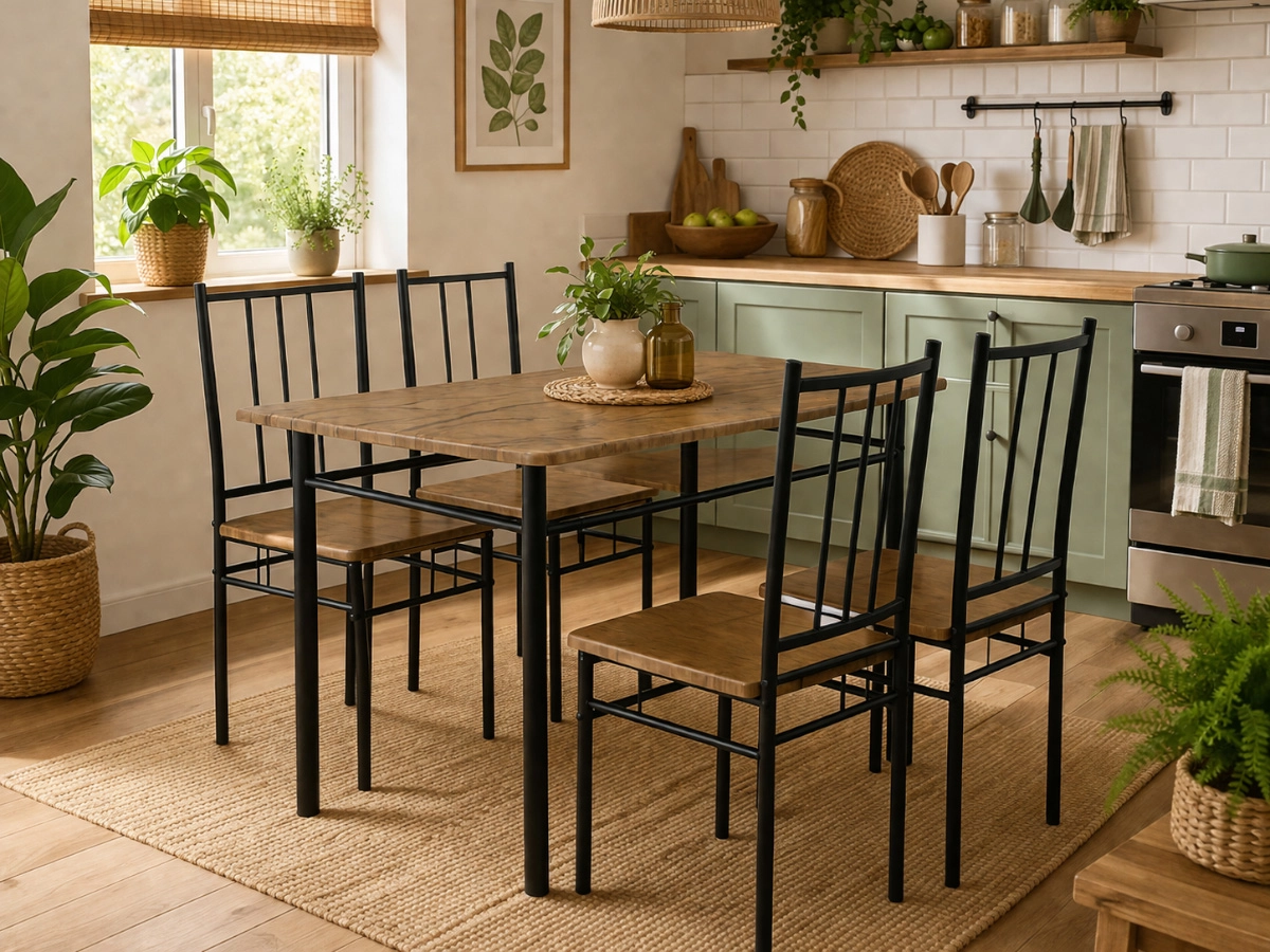 Conjunto de Mesa + 4 Cadeiras, Brand (Preto, Castanho)