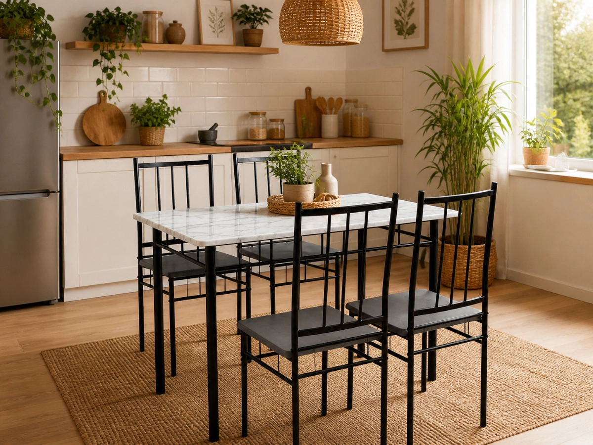 Conjunto de Mesa + 4 Cadeiras, Brand (Preto, Mármore) - Image 3