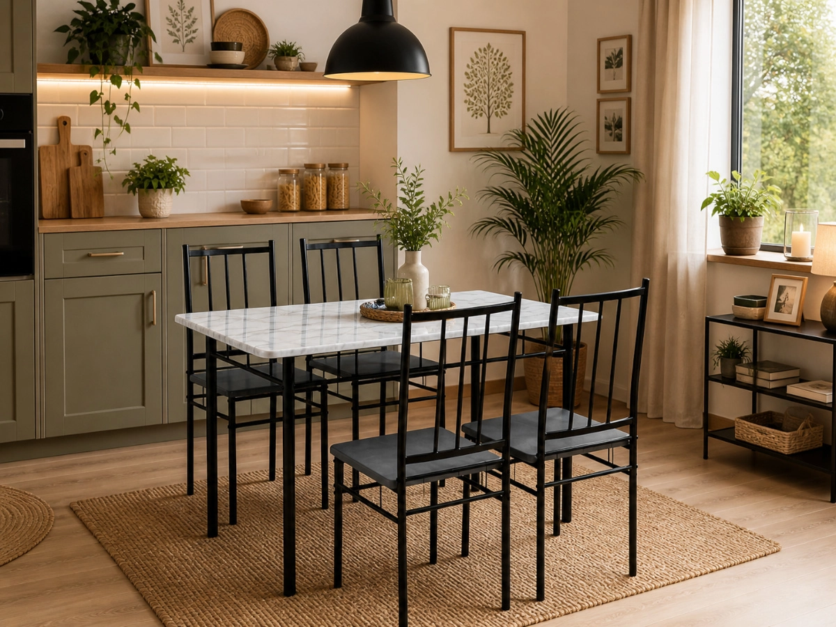 Conjunto de Mesa + 4 Cadeiras, Brand (Preto, Mármore) - Image 2