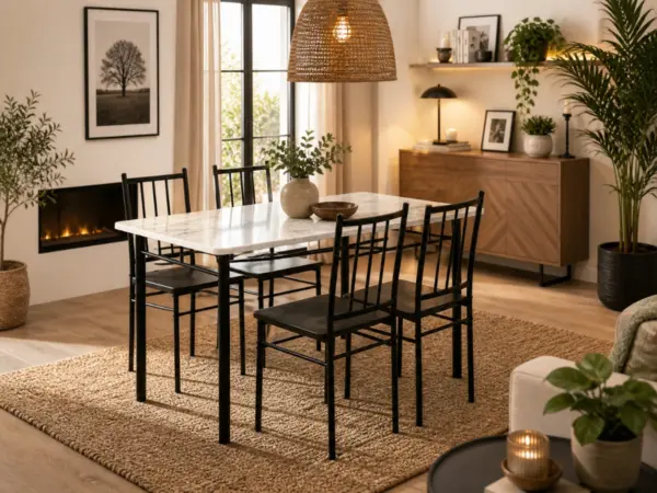 Conjunto de Mesa + 4 Cadeiras, Brand (Preto, Mármore)